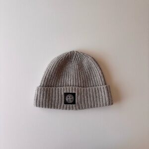 Stone Island Gray Ribbed Beanie